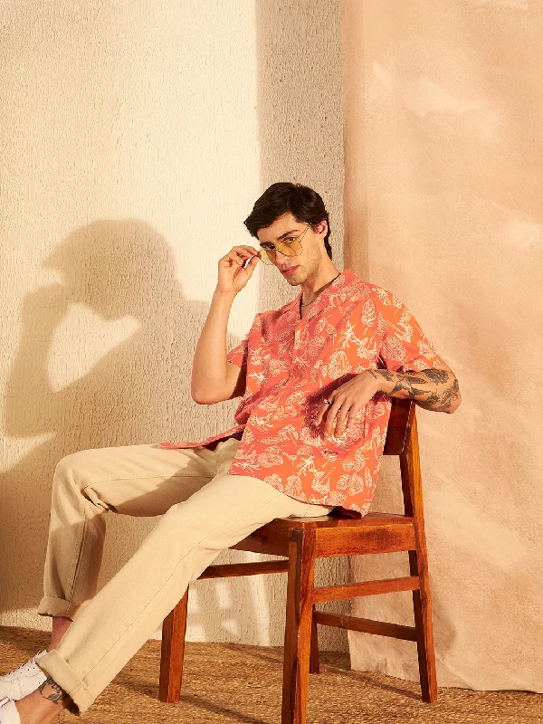 Men's Solid-Colored Shirts for VersatilityDENNISON Orange & Cream Block Printed Shirt