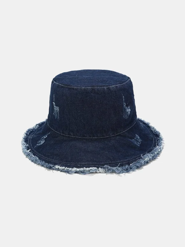 Sun-Protective Fishing HatsVintage Distressed Denim Frayed Bucket Hat