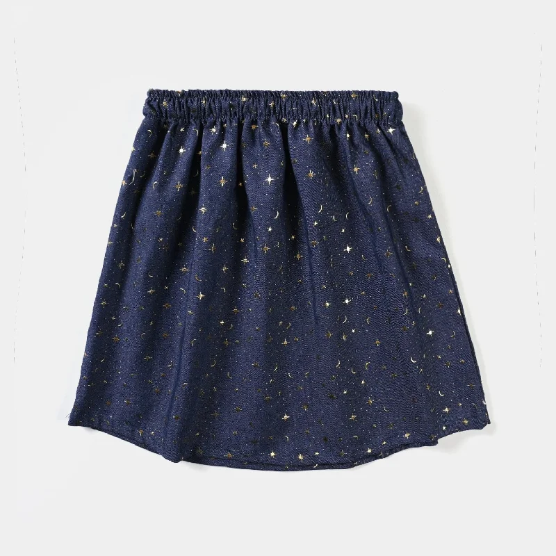 Men's Pants with Moisture-Wicking PropertiesGirls Denim Short Skirt Moon Stars-Blue