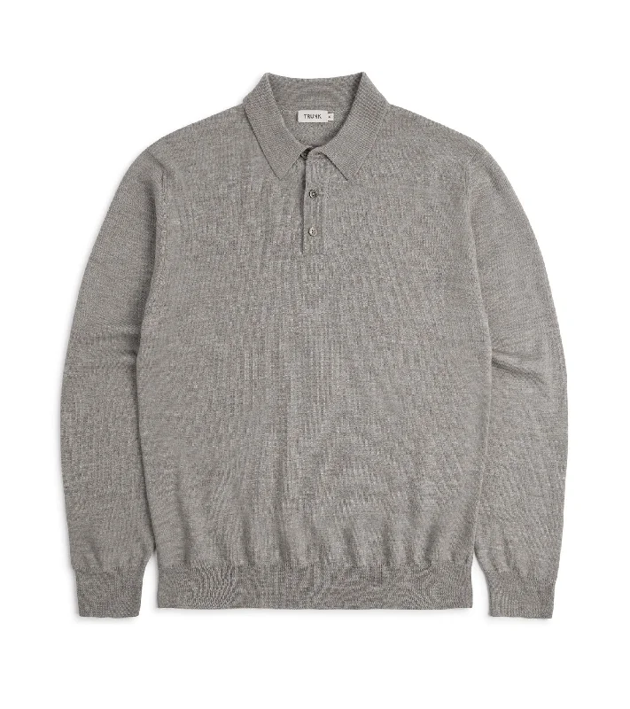 Men's Shirts for HikingTrunk Enford Merino Knit Long Sleeve Polo Shirt: Greige