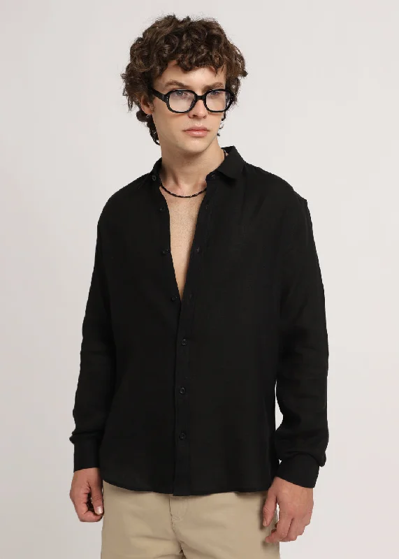 Men's Henley T-Shirts for a Casual TwistHeather Black Pure Linen Shirt