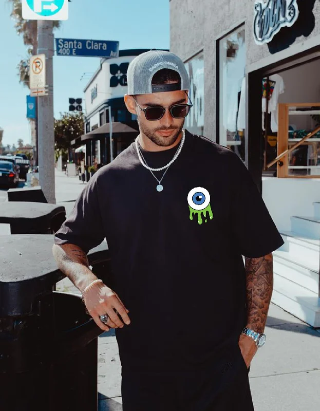 Men's Shirts with Embellished CollarsEye Black Oversized Pocket Graphic Printed Tshirt Men's Shirts with Embellished CollarsEye Black Oversized Pocket Graphic Printed Tshirt