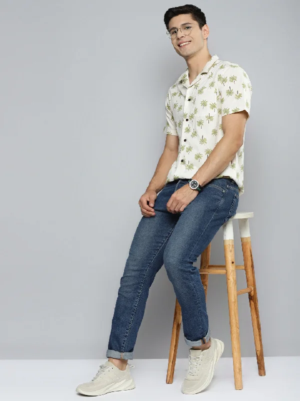 Versatile Men's Short-Sleeve ShirtsDENNISON Men Cream-Coloured Smart Printed Casual Shirt