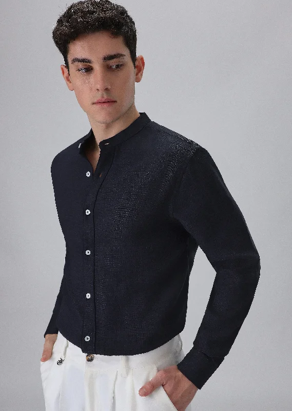 Men's Golf Shirts for On-Course StyleDark Blue Mandarin Collar Shirt