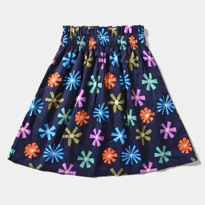 Lightweight Men's Linen PantsGirls Cotton Poplin Short Skirt Fan Flowers-Blue