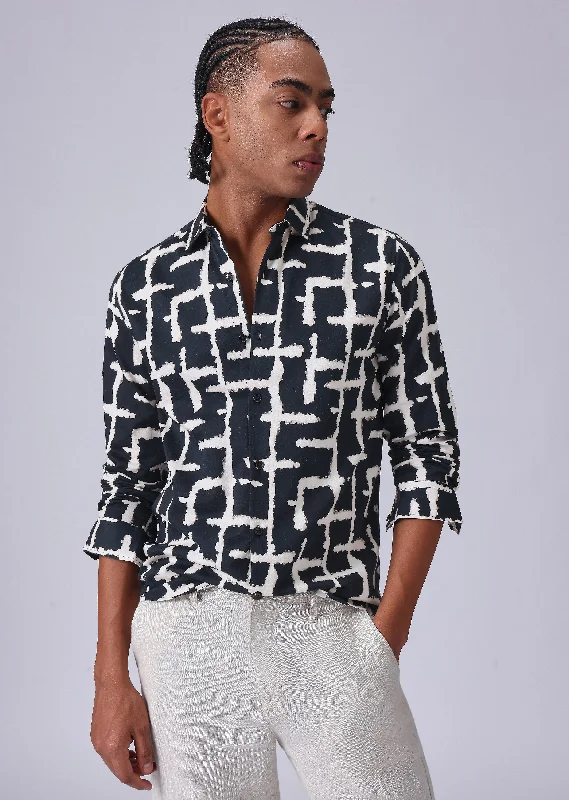 Men's Patterned Button-Down Shirts for Added InterestBlack Abstract Check Print Shirt Men's Patterned Button-Down Shirts for Added InterestBlack Abstract Check Print Shirt
