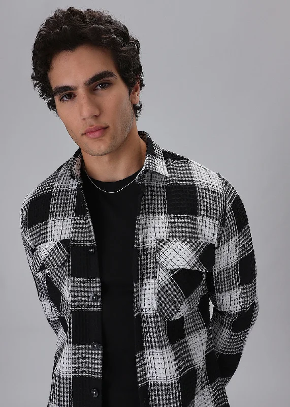 Men's Neutral-Tone Shirts for Versatile StylingBlack And White Waffle Plaid Check Shirt