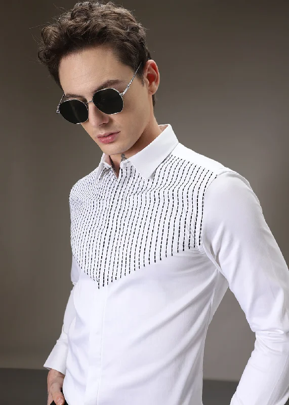 Men's Patterned Casual Shirts for Relaxed StylingStride Needle Work White Shirt
