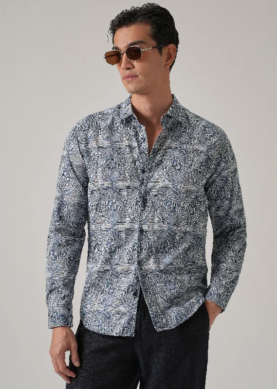 Men's Tailored Shirts for a Sharp AppearanceBlue Ethnic Print Shirt