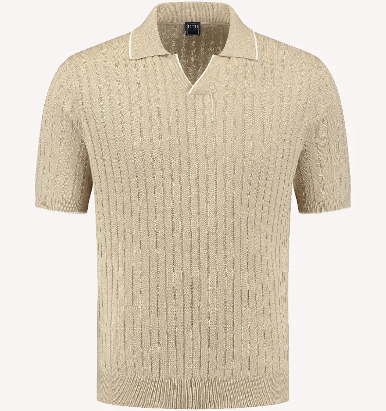 Men's Shirts with Adjustable HemlinesFedeli Ribbed Polo in Tan