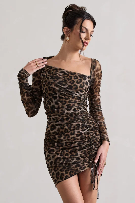 Aphrodite | Leopard Print Asymmetric Ruched Side Mini Dress