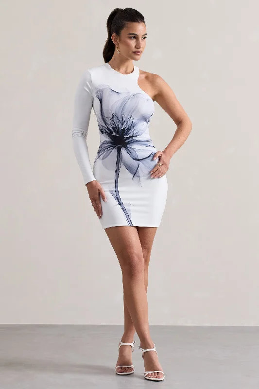 Euphoric | Mono Print Bodycon One-Sleeve Mini Dress