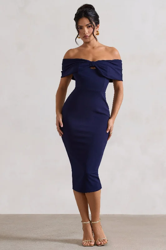 Hope | Navy Bow Bardot Midi Dress