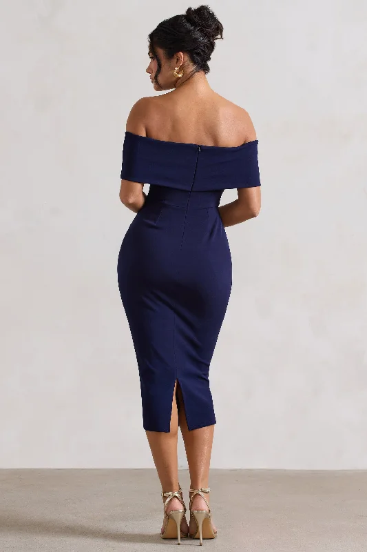 Hope | Navy Bow Bardot Midi Dress