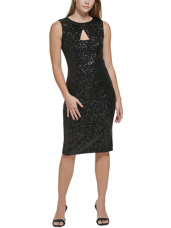 Petites Womens Sequined Short Cocktail and Party Dress