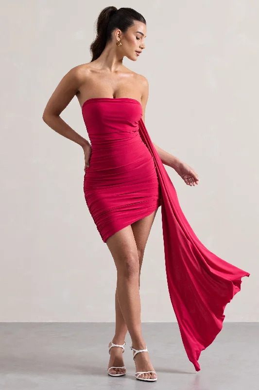 Siena | Hot Pink Ruched Asymmetric Mini Dress With Sash