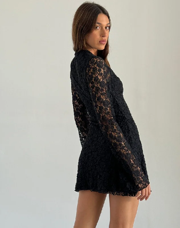 Silvanna Keyhole Mini Dress in Lace Black