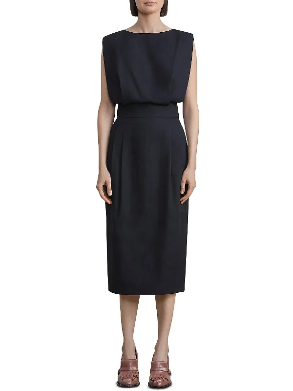 Womens Blouson Calf Midi Dress