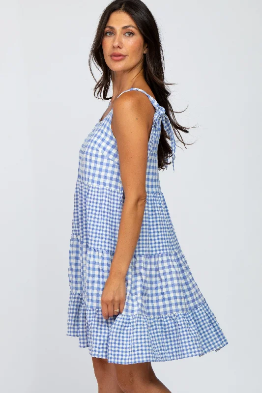 Blue Gingham Tiered Dress