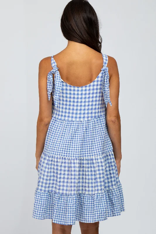 Blue Gingham Tiered Dress