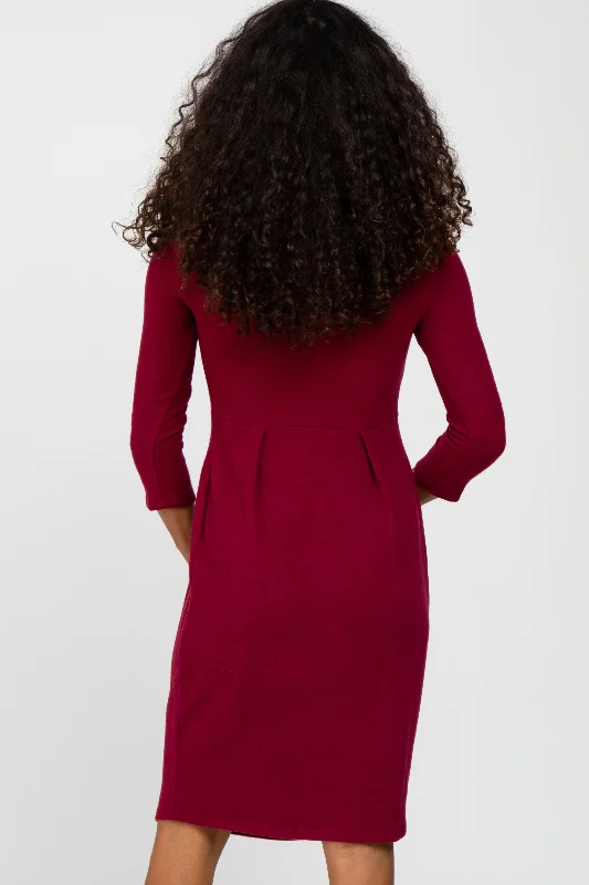 Burgundy Brushed Mock Neck Fitted Dress