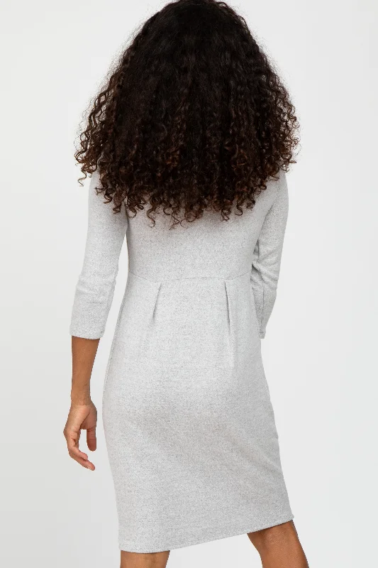 Heather Grey Brushed Mock Neck Fitted Dress