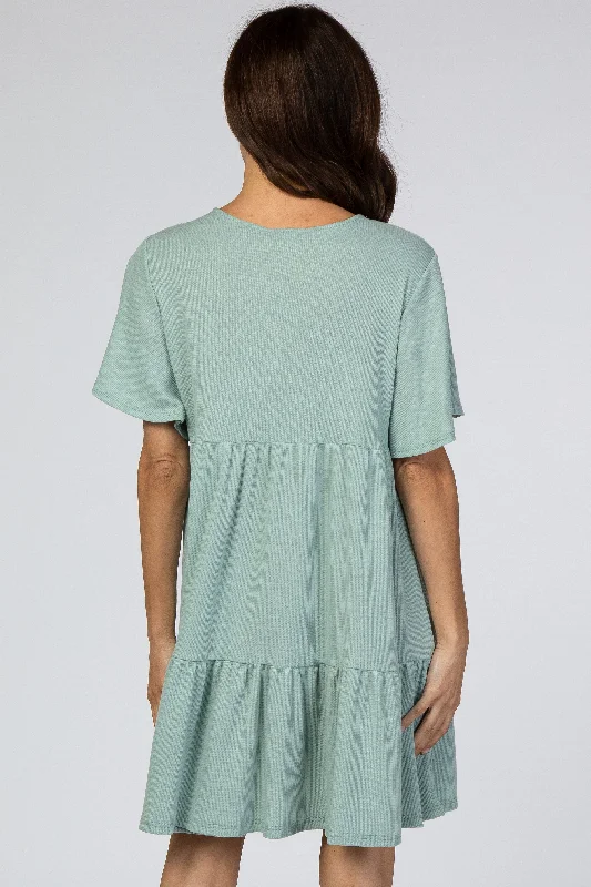 Mint Green Button Front Tiered Dress