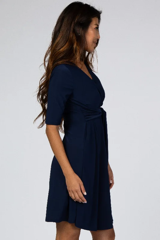 Navy Waist Tie Nursing Dress