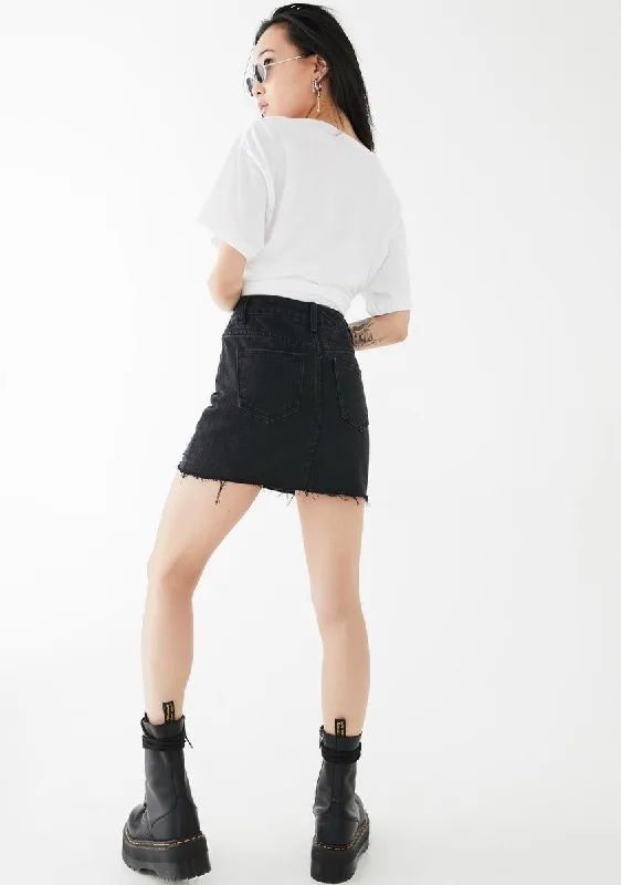 One Sided Distressed Hem Denim Skirt