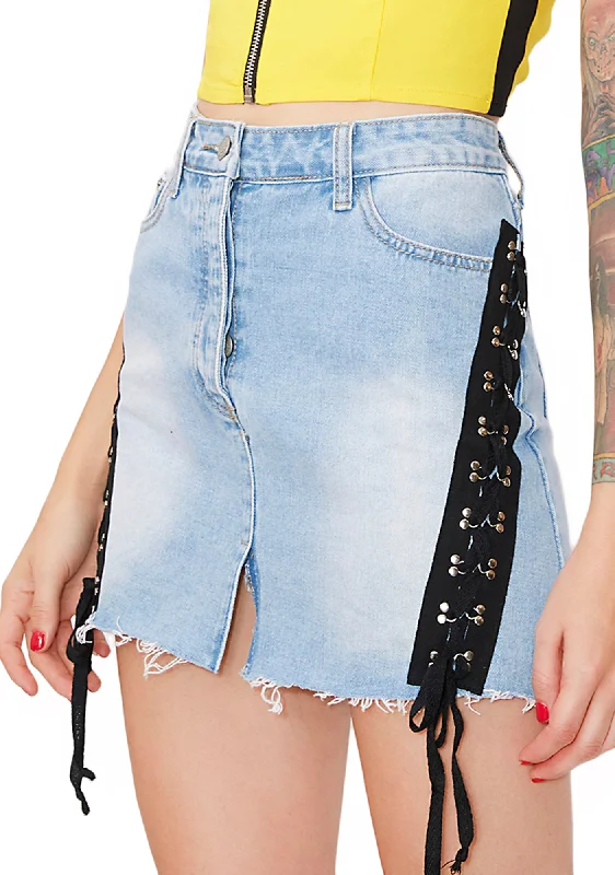 Side Note Lace Up Denim Skirt