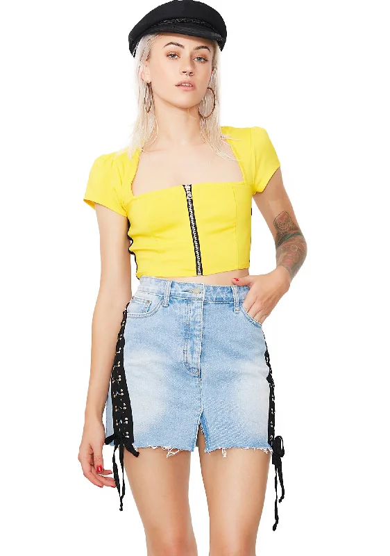 Side Note Lace Up Denim Skirt