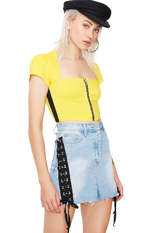 Side Note Lace Up Denim Skirt