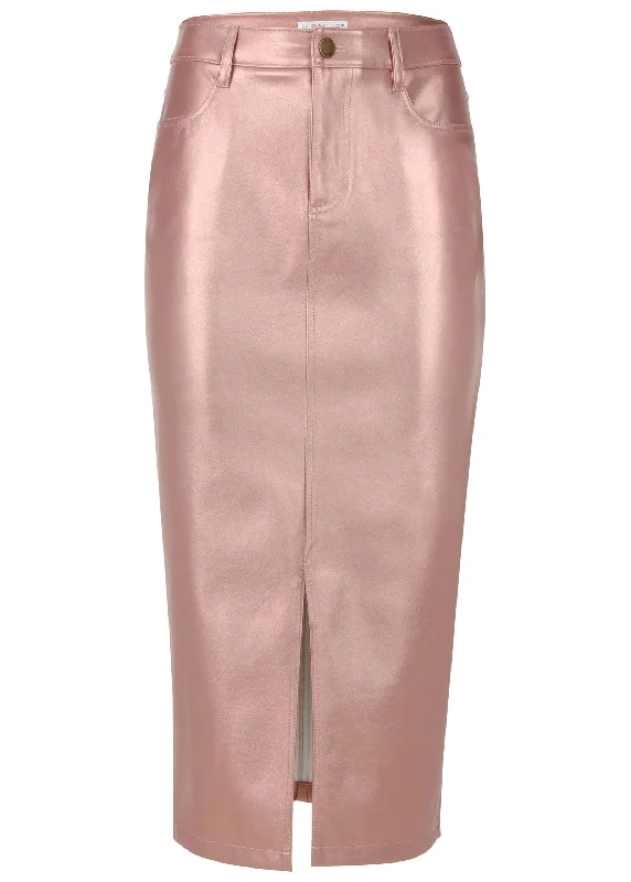 Faux leather midi skirt  - Pink Metallic