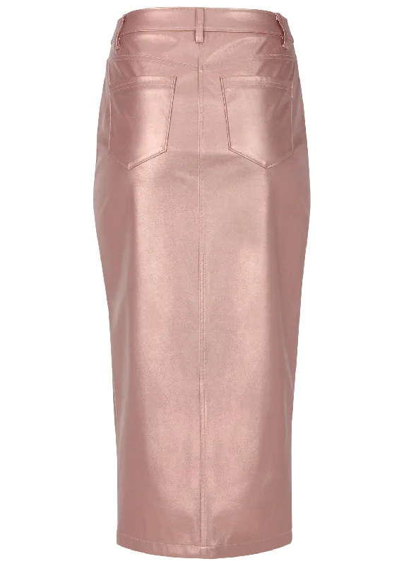 Faux leather midi skirt  - Pink Metallic