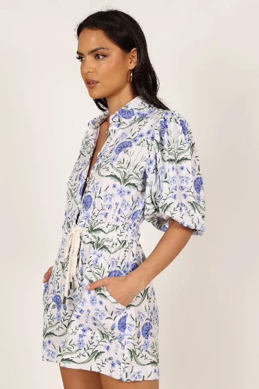 Annie Linen Romper - Blue Floral