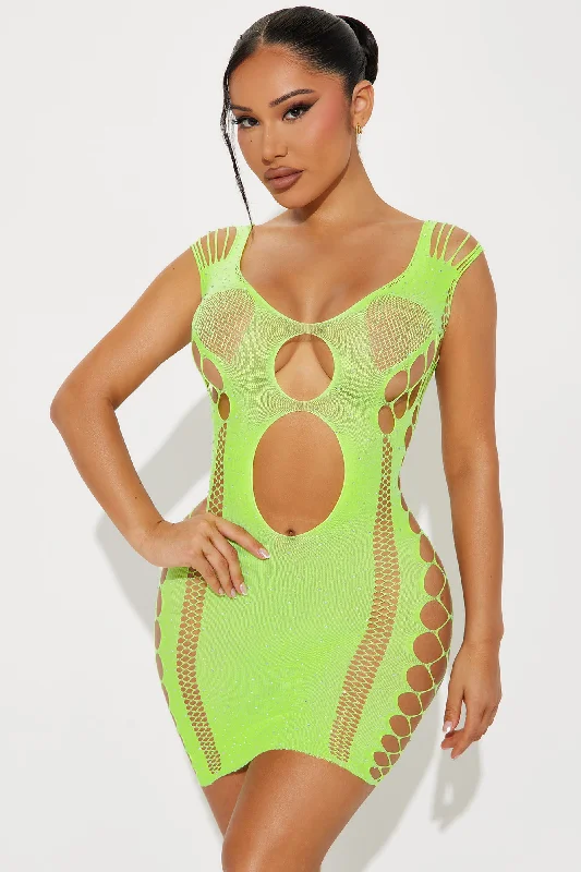 Ayla Rhinestone Dress Bodystocking - Lime