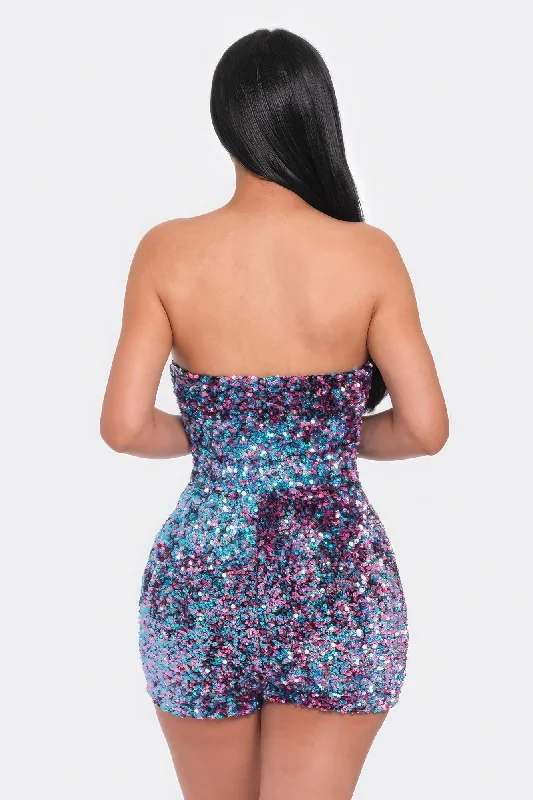 Hot Girl Sequined Strapless Zippered Romper