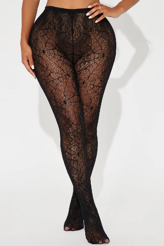 Caught In My Web Lace Tights - Black