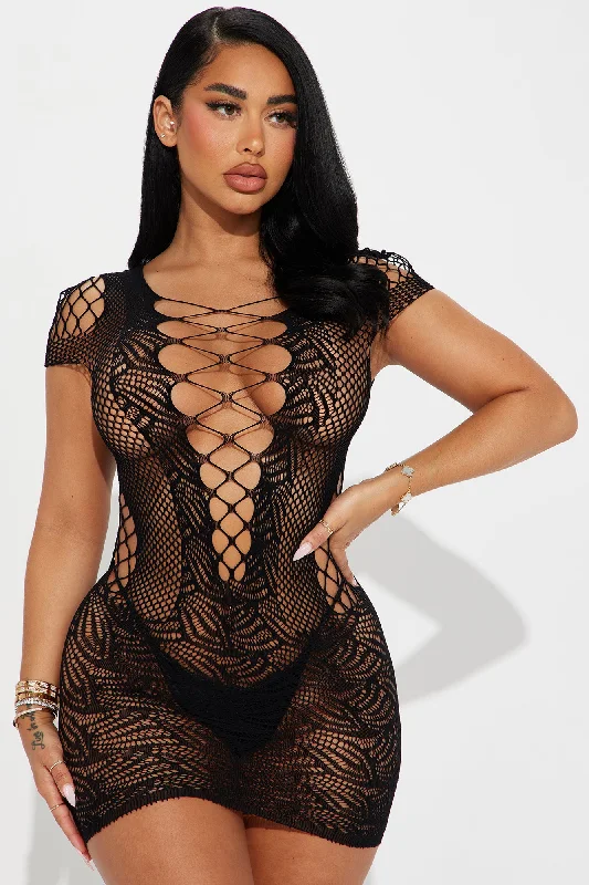 Focused On Love Strappy Dress Bodystocking - Black