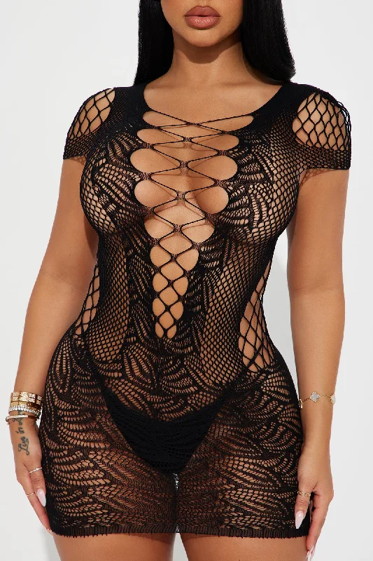 Focused On Love Strappy Dress Bodystocking - Black