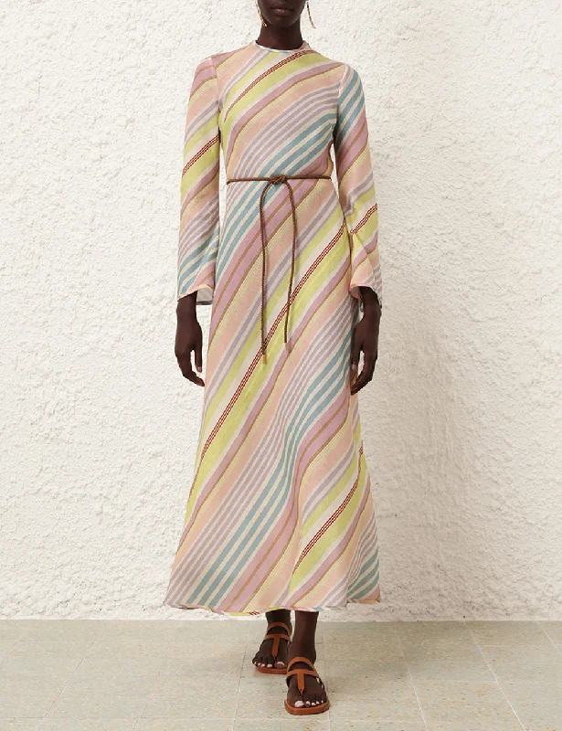 Halliday Bias Long Dress - Multi Stripe