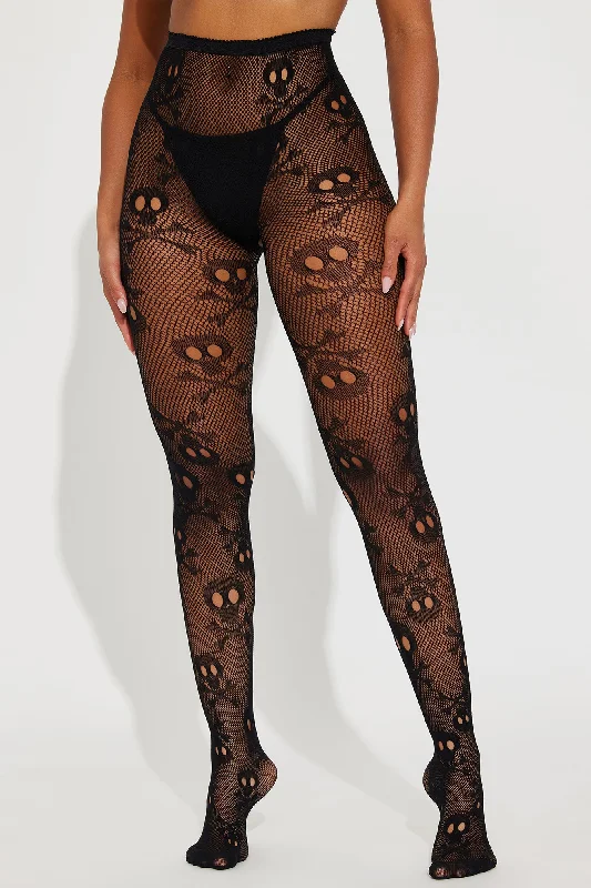 Skeleton Touch Fishnet Tights - Black