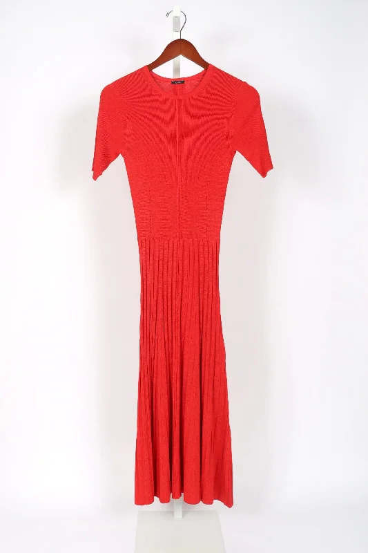 Satiny Rib Knitted Dress - Crimson