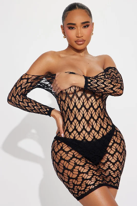 Tammy Fishnet Dress Bodystocking - Black