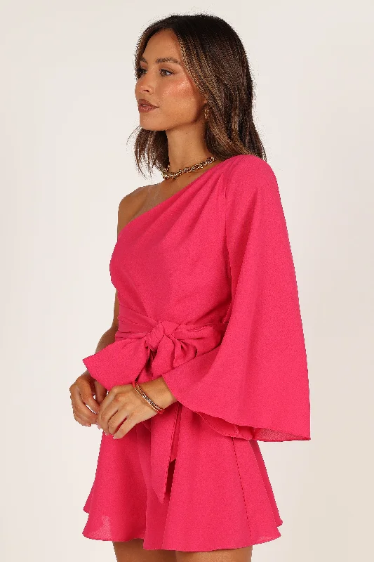 Tien One Sleeve Romper - Hot Pink