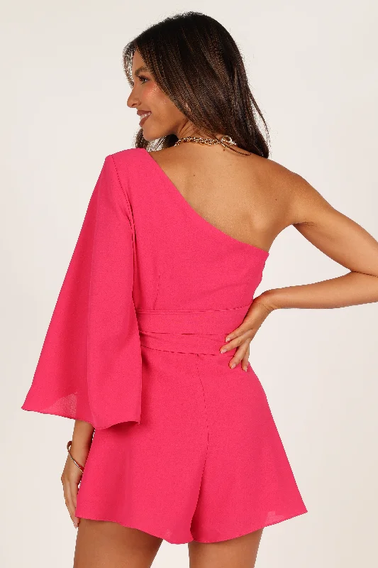 Tien One Sleeve Romper - Hot Pink