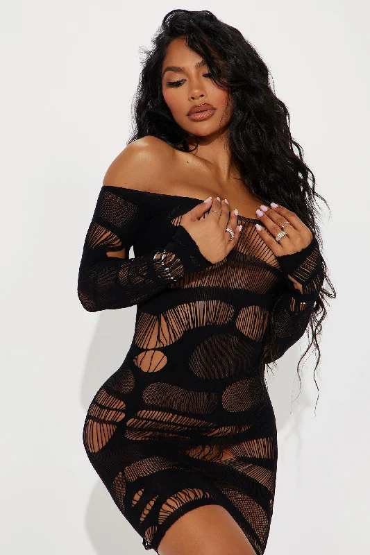 Trixie Fishnet Dress Bodystocking - Black