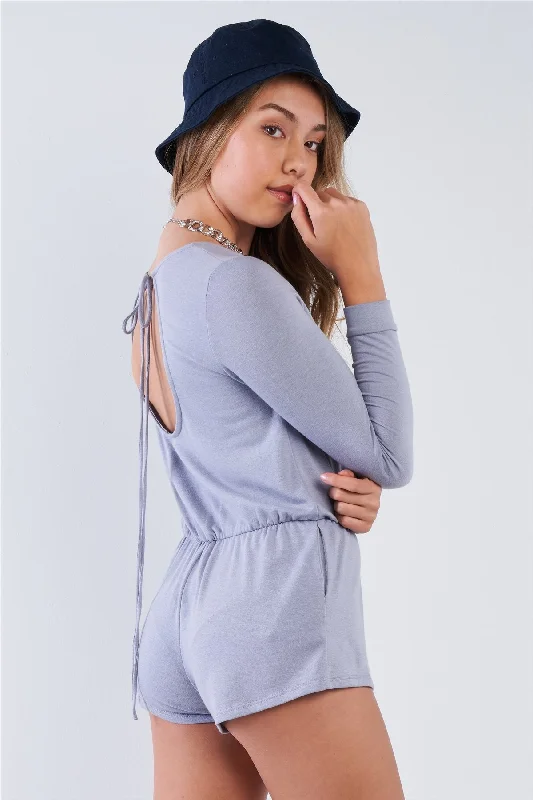 Hot Girl Comfy Tie-Back Long Sleeve Romper In Periwinkle