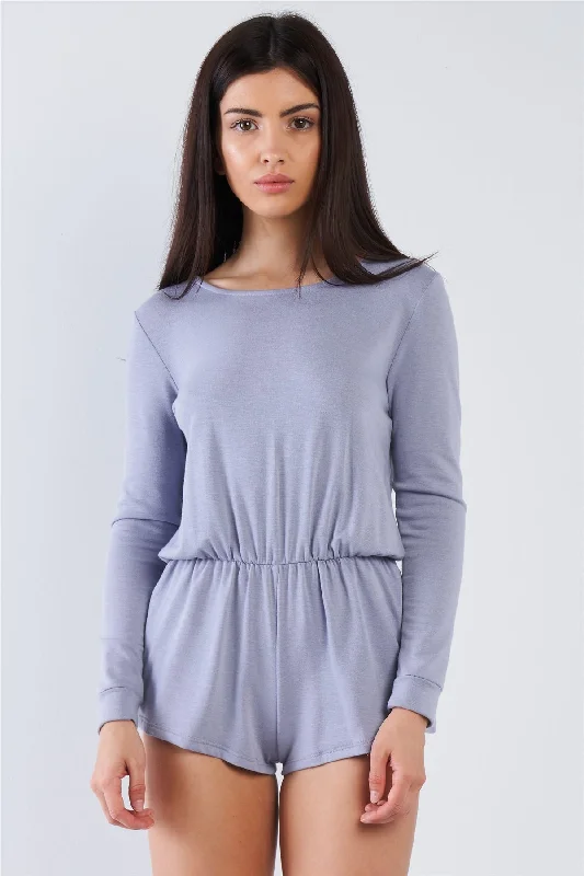 Hot Girl Comfy Tie-Back Long Sleeve Romper In Periwinkle