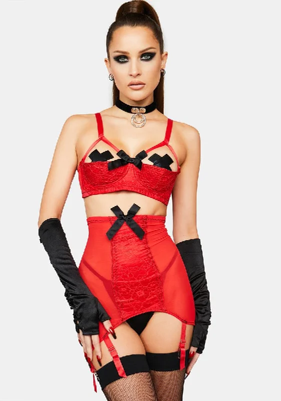 X Bettie Page Red Elsie Lace Girdle